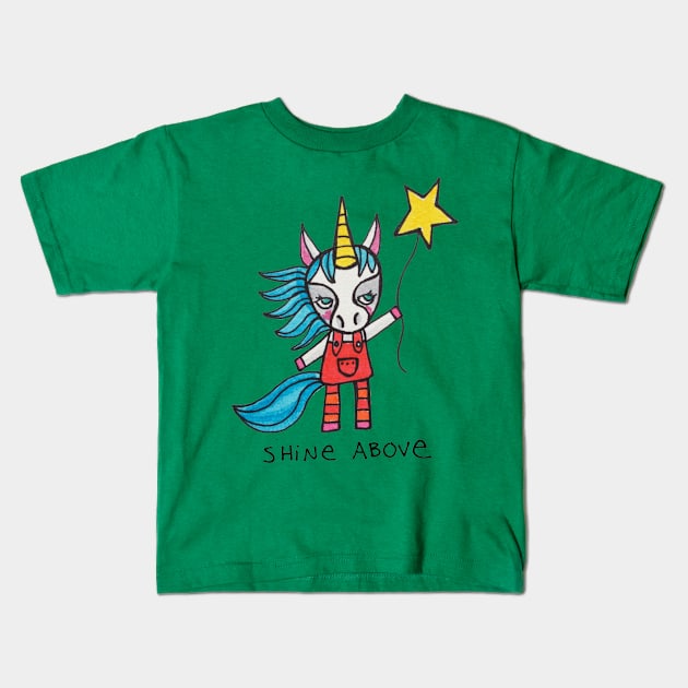 Shine Above: Unicorn Drawing Watercolor Illustration Kids T-Shirt by mellierosetest